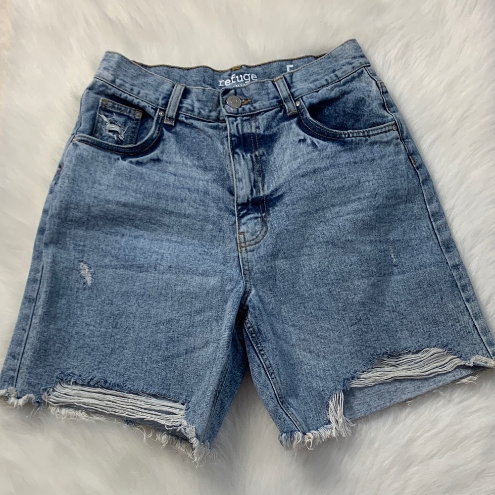 Refuge Women's Blue Distressed Jean Shorts